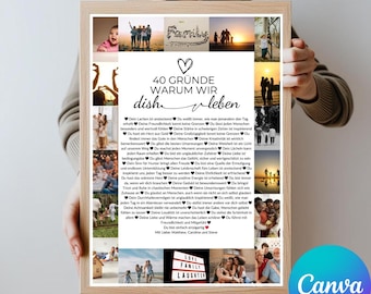 40 Gründe warum wir dich lieben – Personalisierbares Geschenk, Digitaler Download, Vorlage zum Ausdrucken
