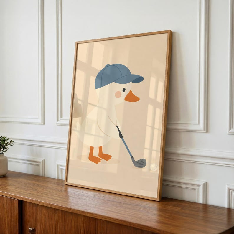 Sztuka ścienna do pokoju dziecięcego w stylu vintage z motywem golfa, nadruk z kaczką golfową, dekoracja pokoju dla chłopców, prezent na baby shower zdjęcie 1