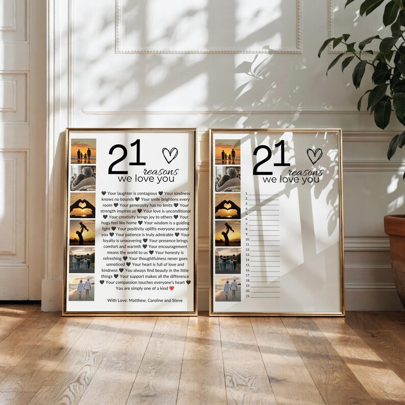 Collage de fotos "21 razones por las que te queremos" + Libro de firmas, regalo de cumpleaños número 21, plantilla editable de Canva. imagen 2