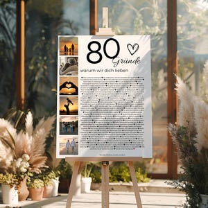 Personalisiertes Geschenk zum 80. Geburtstag – Fotocollage, 80 Gründe warum wir dich lieben, Canva Vorlage image 1