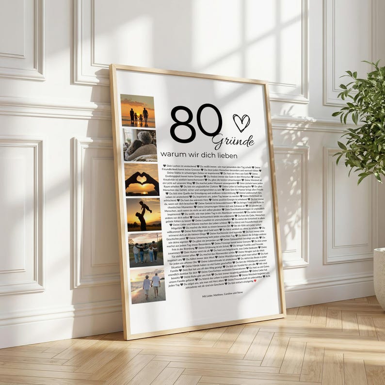 Personalisiertes Geschenk zum 80. Geburtstag – Fotocollage, 80 Gründe warum wir dich lieben, Canva Vorlage image 5