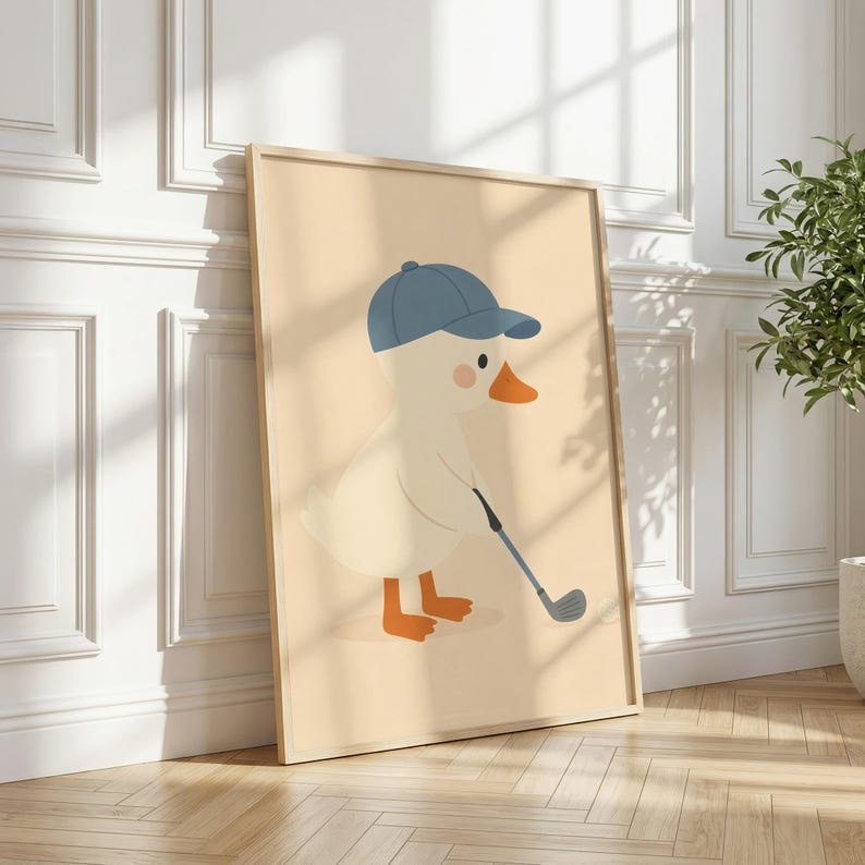 Sztuka ścienna do pokoju dziecięcego w stylu vintage z motywem golfa, nadruk z kaczką golfową, dekoracja pokoju dla chłopców, prezent na baby shower zdjęcie 5
