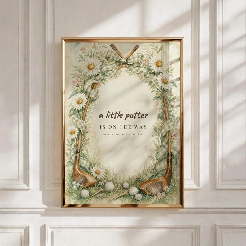 Vintage Golf Art Welcome Sign, A Little Putter Is On The Way image 1