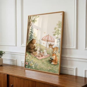 Woodland Nursery Art, Storybook Picnic Print, Kids Room Decor, Baby Shower Gift image 1