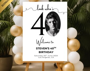 Välkomstskylt för manlig 40-årsdag: Fotomall (digital)
