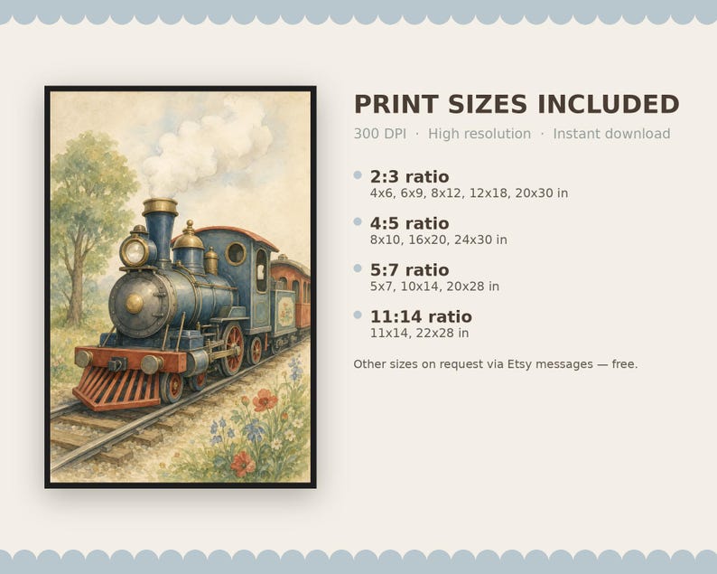Vintage Train Nursery Wall Art, Kids Room Decor, Printable Download, Baby Shower Gift image 9
