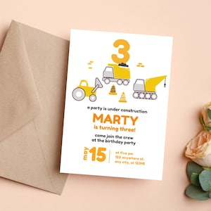 Dirty Third Birthday Invitation, Editable Construction Theme Invite for Boy, Dump Truck 3rd Birthday Template, Digital Download