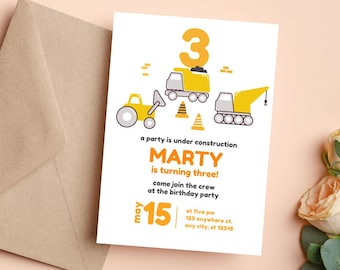Construction 3rd Birthday Invitation: Dump Truck Theme (Digital Download)