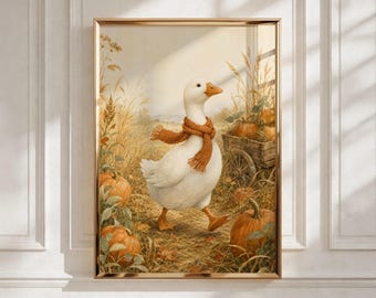 Woodland Nursery Wall Art, Harvest Goose Cottagecore Print, Kids Room Decor - Digital Download
