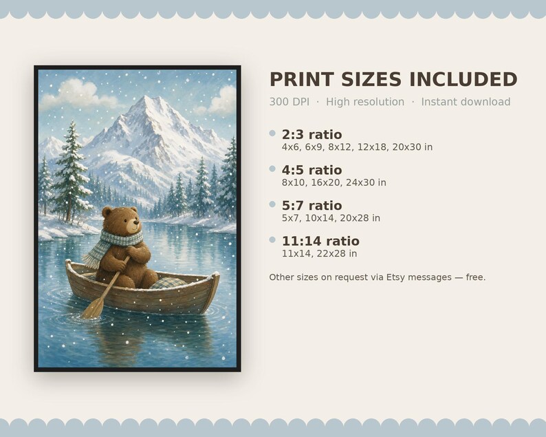 Woodland Nursery Wall Art, Winter Woodland Bear Printable, Baby Shower Gift, Kids Room Decor image 9