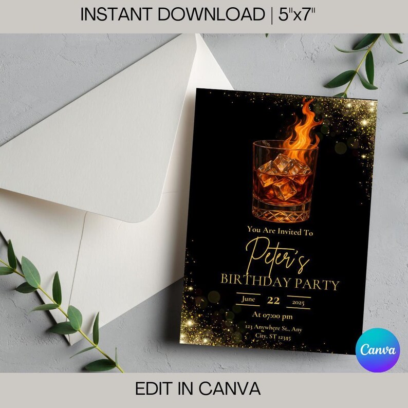 Whiskey Birthday Invitation for Men: Editable Scotch Party Template (Digital Download) image 1