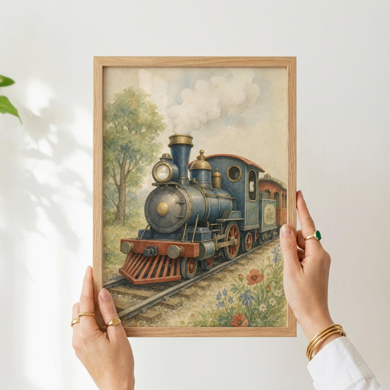 Vintage Train Nursery Wall Art, Kids Room Decor, Printable Download, Baby Shower Gift image 6