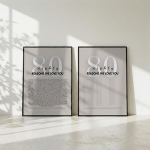 80th Birthday Decorations - 80 Reasons We Love You Poster + Guest Book Sign, 80th Birthday Gift, Editable Canva Template image 3