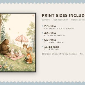 Woodland Nursery Art, Storybook Picnic Print, Kids Room Decor, Baby Shower Gift image 9