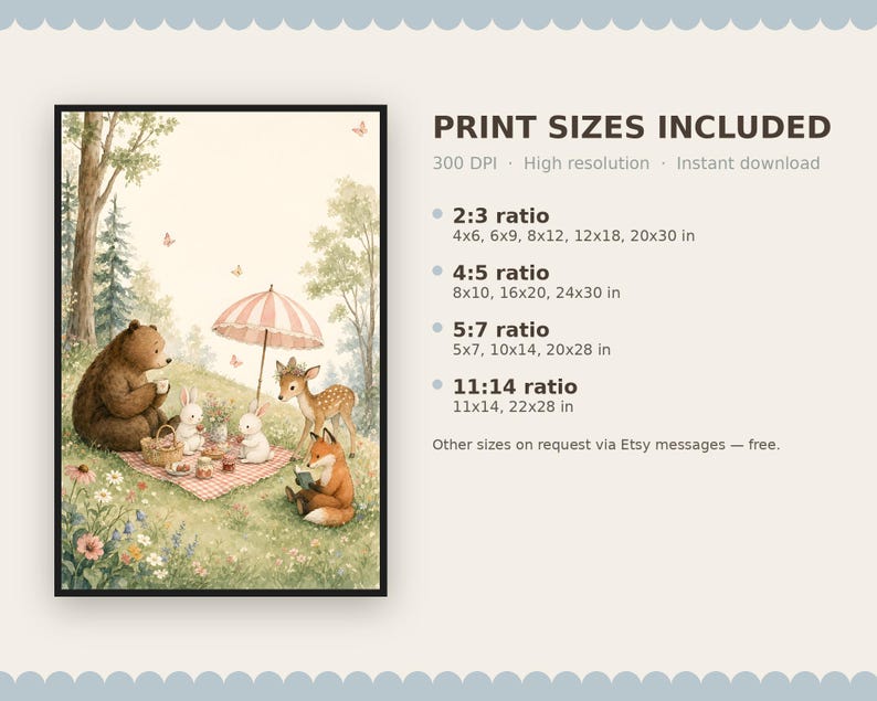 Woodland Nursery Art, Storybook Picnic Print, Kids Room Decor, Baby Shower Gift image 9