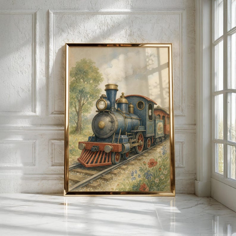 Vintage Train Nursery Wall Art, Kids Room Decor, Printable Download, Baby Shower Gift image 3