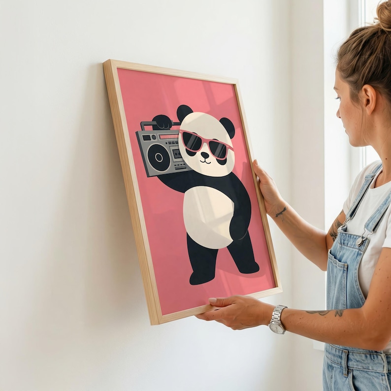 Panda Wall Art – Retro Sunglasses Boombox Print (Digital Download) image 2