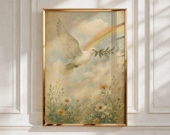 Dove Nursery Wall Art, Printable Christian Print for Baptism Gift - Kids Room Decor