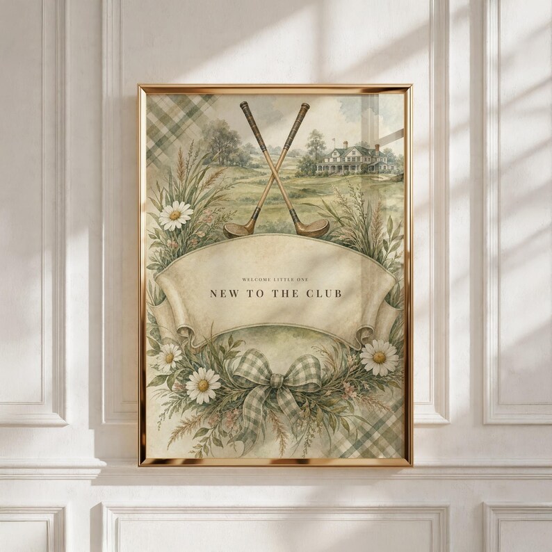 Vintage Golf Art, New To The Club Welcome Sign, Kids Room Decor, Digital Download image 1