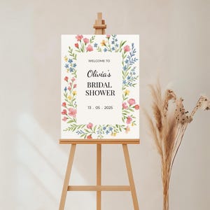 Wildflower Bridal Shower Welcome Sign, Editable Canva Template, Printable Poster for Bridal Celebrations, Wedding Decor image 1