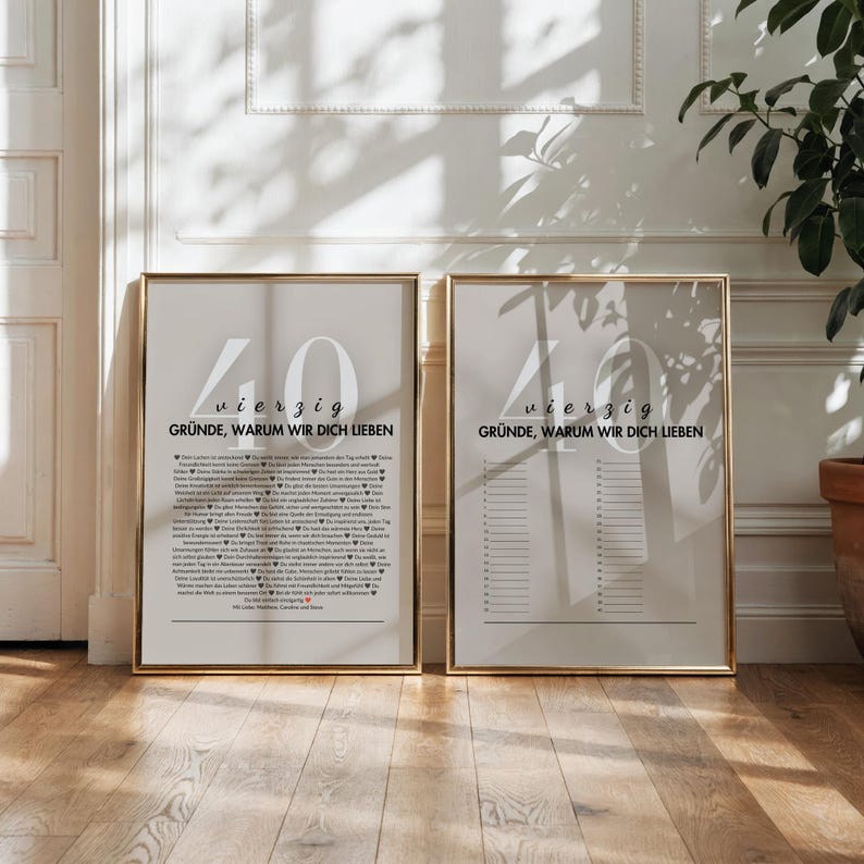 Personalisiertes Geschenk zum 40. Geburtstag – Poster + Gästebuch, 40 Gründe warum wir dich lieben, Canva Vorlage image 2