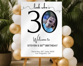 Male 30th Birthday Welcome Sign Template: Modern Party Decor (Canva, Instant Download)