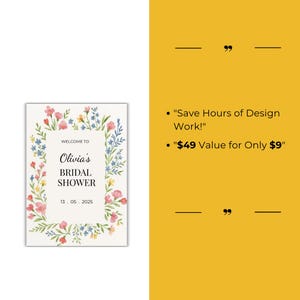 May include: A floral-themed bridal shower invitation with the text "Welcome to Olivia's Bridal Shower 13.05.2025".