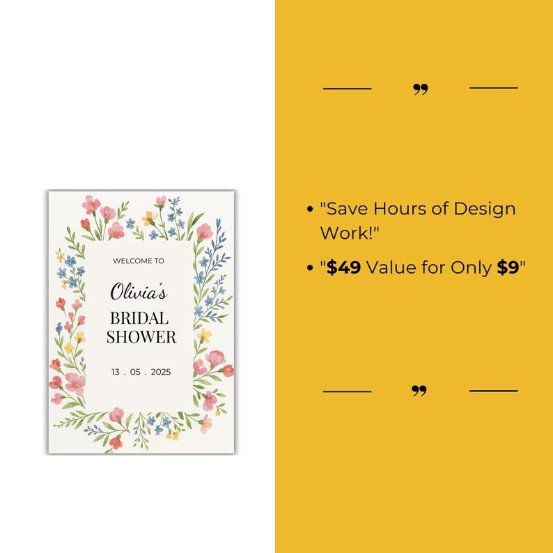 May include: A floral-themed bridal shower invitation with the text "Welcome to Olivia's Bridal Shower 13.05.2025".