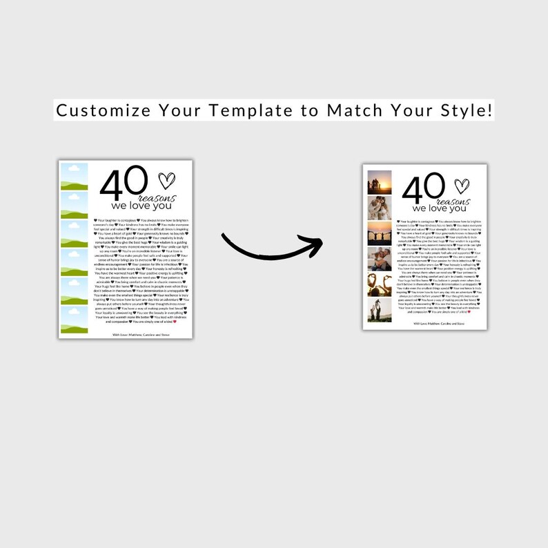 40 Reasons We Love You Poster: Personalized Birthday Gift (Canva Template) image 4