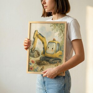 Decorazione murale per la cameretta a tema costruzioni, stampa di una scavatrice per la stanza dei bambini, regalo per neonato, download immediato immagine 4