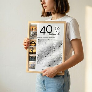 Personalisiertes Geschenk zum 40. Geburtstag – Fotocollage, 40 Gründe warum wir dich lieben, Canva Vorlage image 2