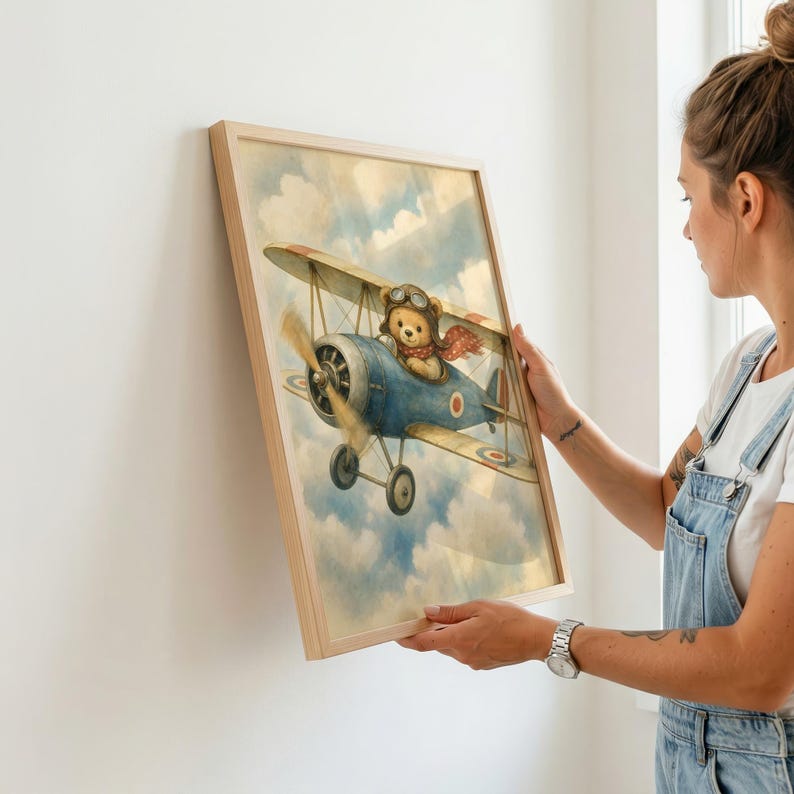 Lámina decorativa vintage de avión para habitación infantil - Decoración para habitación de niños - Descarga instantánea imagen 2