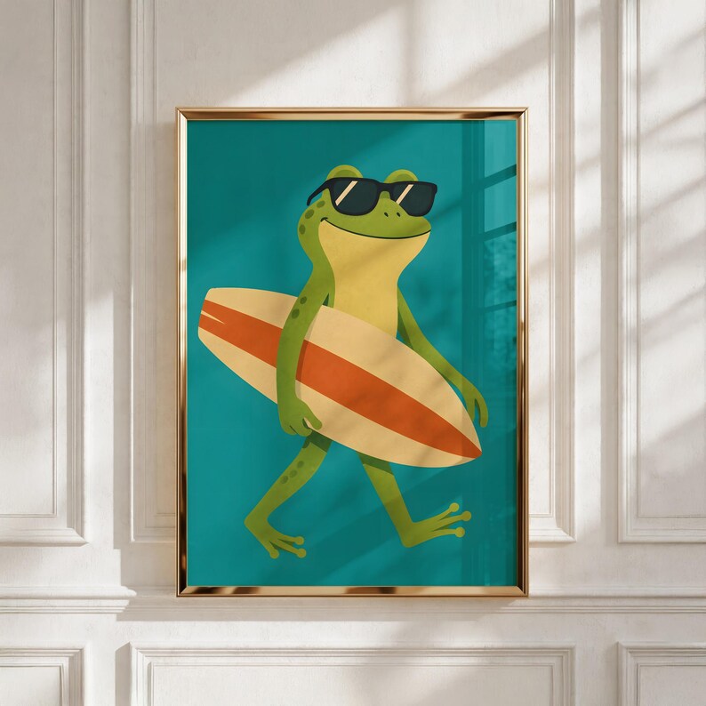 Surfing Frog Print, Whimsical Animal Nursery Wall Art (Digital Download) image 7