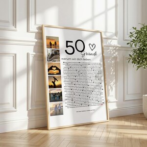 Personalisiertes Geschenk zum 50. Geburtstag – Fotocollage, 50 Gründe warum wir dich lieben, Canva Vorlage image 4