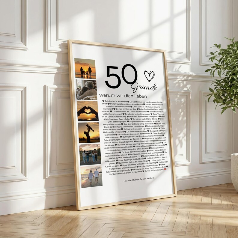 Personalisiertes Geschenk zum 50. Geburtstag – Fotocollage, 50 Gründe warum wir dich lieben, Canva Vorlage image 4