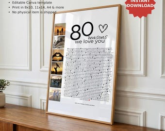 80th Birthday Photo Collage: Custom '80 Reasons' Gift, 80th Birthday Decorations (Canva Template)