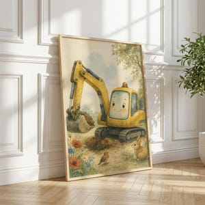 Decorazione murale per la cameretta a tema costruzioni, stampa di una scavatrice per la stanza dei bambini, regalo per neonato, download immediato immagine 5