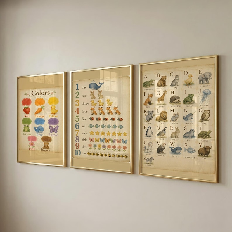Set van 3 educatieve posters, muurdecoratie voor de speelkamer, kinderkamerdecoratie - Direct te downloaden afbeelding 1