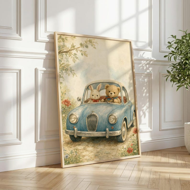 Vintage Car Nursery Wall Art, Printable Kids Room Decor, Baby Shower Gift Ideas image 5