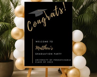 Black and Gold Graduation Welcome Sign: Editable Party Decor (Digital Download)