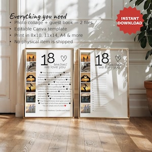 18 Reasons We Love You Photo Collage + Guest Book, 18th Birthday Gift, Editable Canva Template image 1