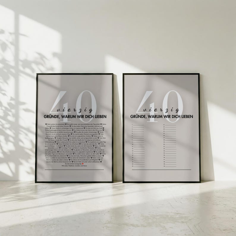 Personalisiertes Geschenk zum 40. Geburtstag – Poster + Gästebuch, 40 Gründe warum wir dich lieben, Canva Vorlage image 3