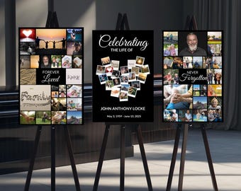 Funeral Photo Collage Sign Set: Editable Memorial Templates (Canva Format)