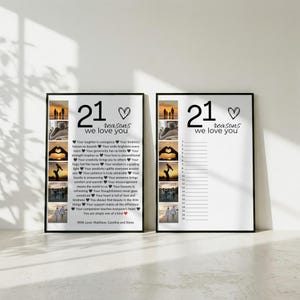 Collage de fotos "21 razones por las que te queremos" + Libro de firmas, regalo de cumpleaños número 21, plantilla editable de Canva. imagen 3