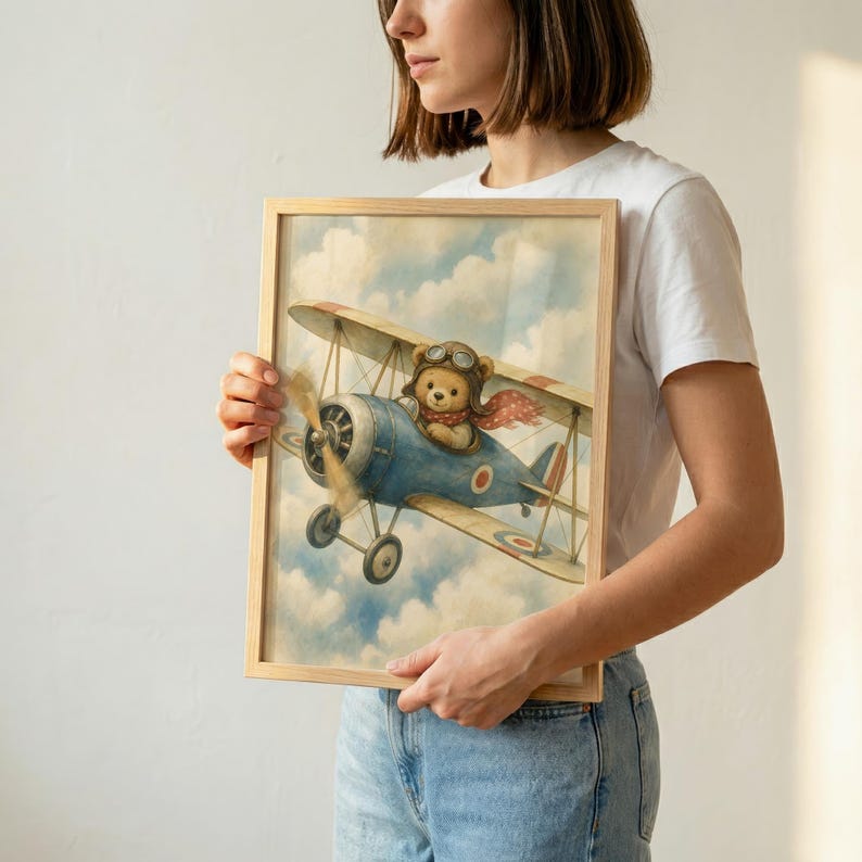 Lámina decorativa vintage de avión para habitación infantil - Decoración para habitación de niños - Descarga instantánea imagen 4