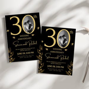 Inbjudan till 30-årsjubileum: Svart och guld, fotomall (digital nedladdning) bild 10