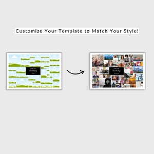 May include: A collage template with a green and blue landscape design. The template is filled with small squares for photos. The text "Happy Birthday" is in the center of the template.