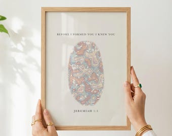 Baby Dedication Gift Printable, Before I Formed You I Knew You, Jeremiah 1:5 Fingerprint Art, Adoption Gift, Christian Wall Art