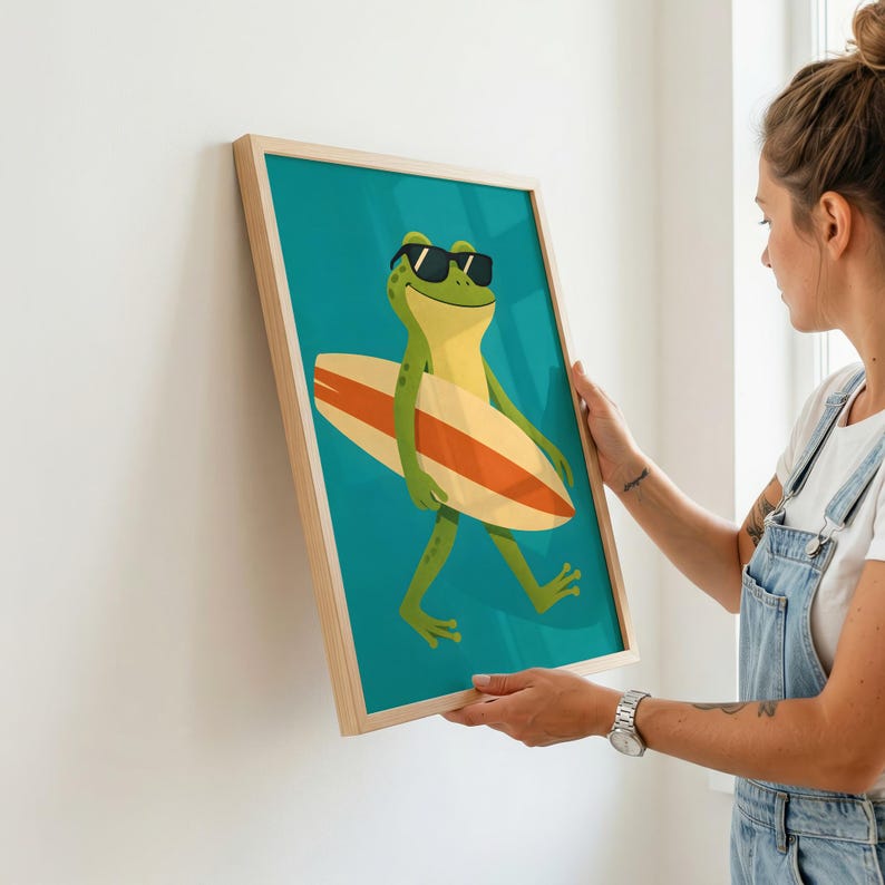 Surfing Frog Print, Whimsical Animal Nursery Wall Art (Digital Download) image 2