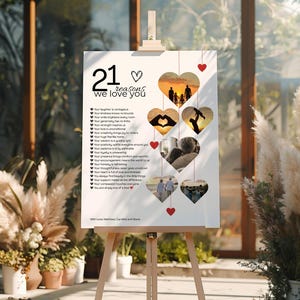 Cadeau pour son 21e anniversaire : 21 raisons pour lesquelles nous t’aimons (cœurs photo), modèle Canva modifiable, téléchargement numérique image 5